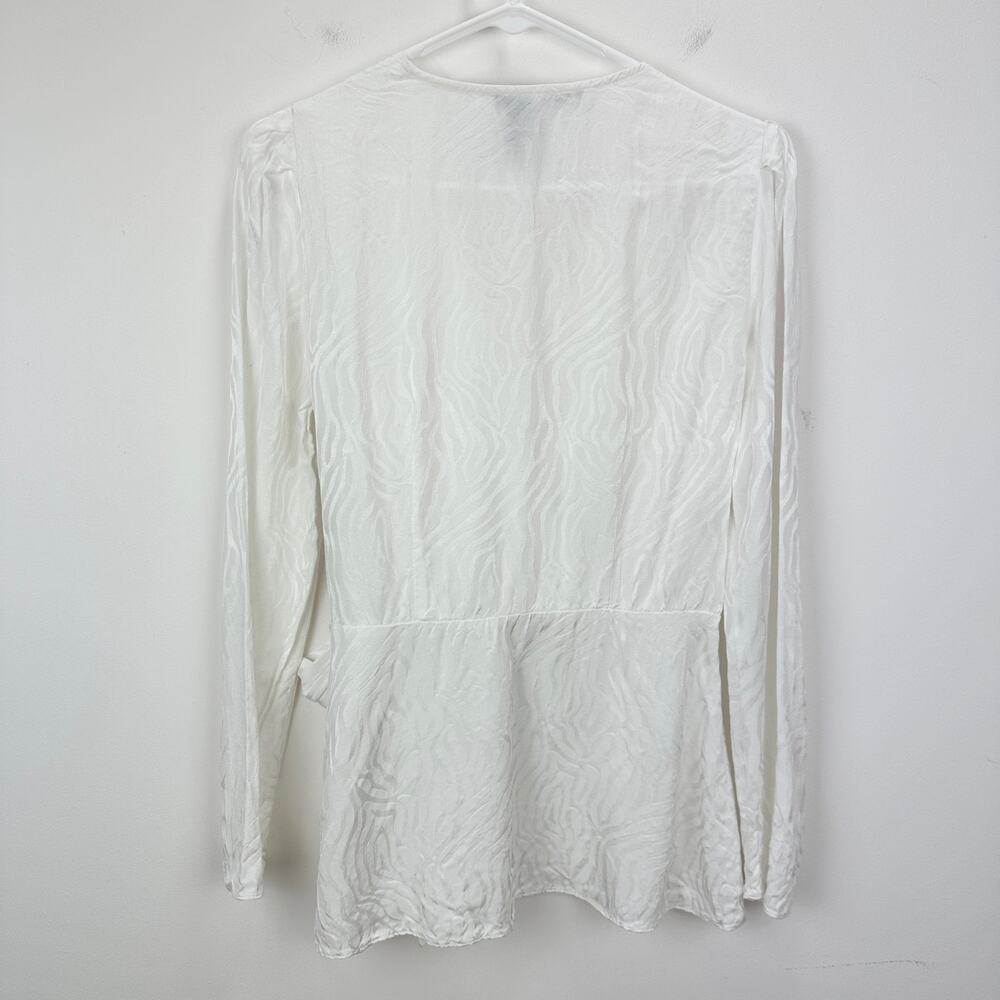 Jay Godfrey Hannah Wrap Top Viscose Blouse Long Sleeve Tie Waist Jacquard US 6 - Picture 8 of 10
